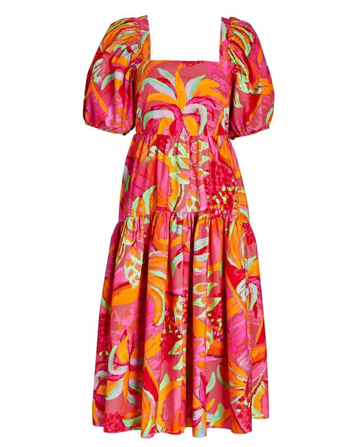 FARM Rio Fruit Brush Puffsleeve Midi Dress in Red Lyst Canada