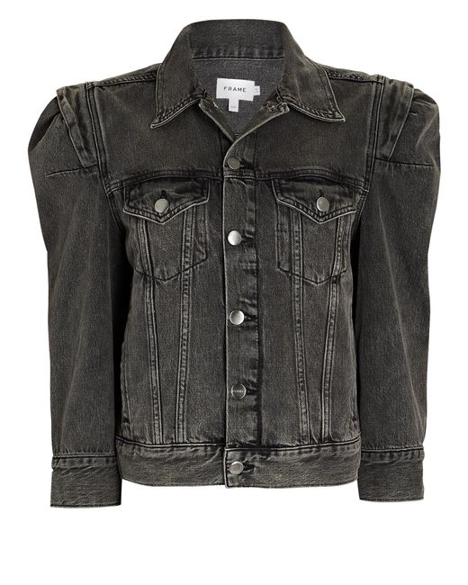 FRAME Rosette Denim Puff Sleeve Jacket 
