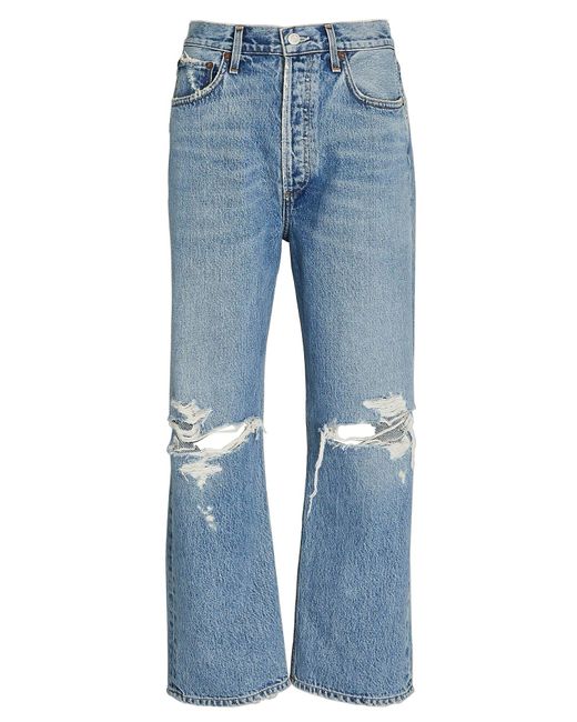 Agolde Denim 90s Crop Distressed Jeans in Denim (Blue) | Lyst