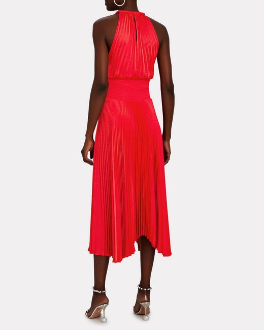 Alc Renzo Ii Pleated Satin Midi Dress In Red Lyst 5177