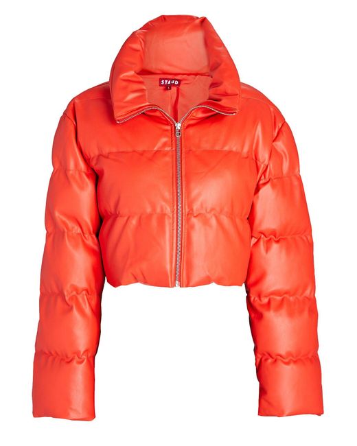 STAUD Ace Vegan Leather Puffer Jacket in Red | Lyst