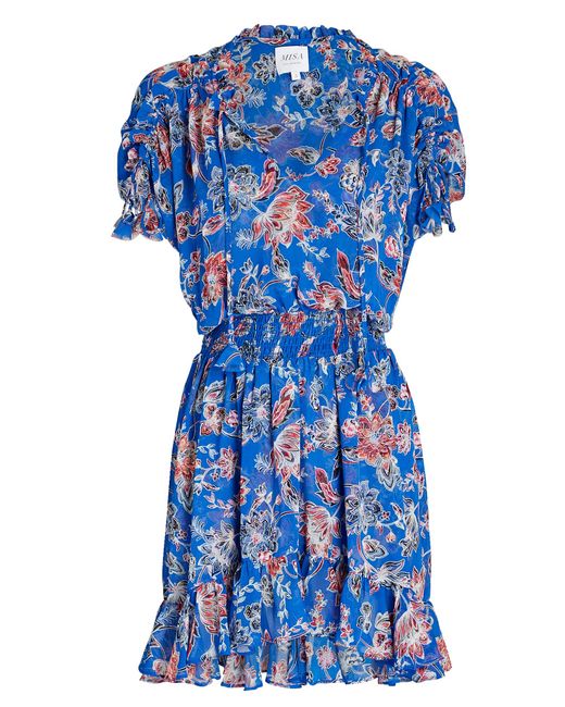 MISA Los Angles Dominique Floral Chiffon Mini Dress in Blue | Lyst Canada
