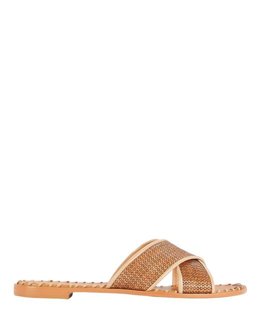 Schutz Alita Woven Raffia Slide Sandals in Brown | Lyst