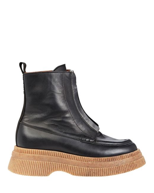 Ganni Creepers Wallaby Zipfront Leather Boots in Black Lyst