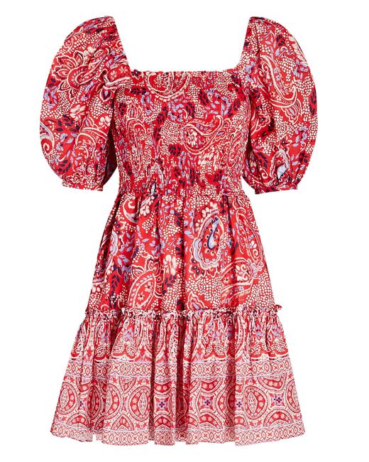 Cara Cara Lenny Puff Sleeve Cotton Mini Dress in Red | Lyst Canada