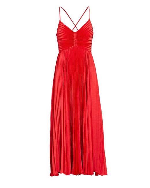 A.L.C. Gemini Pleated Midi Dress in Red | Lyst