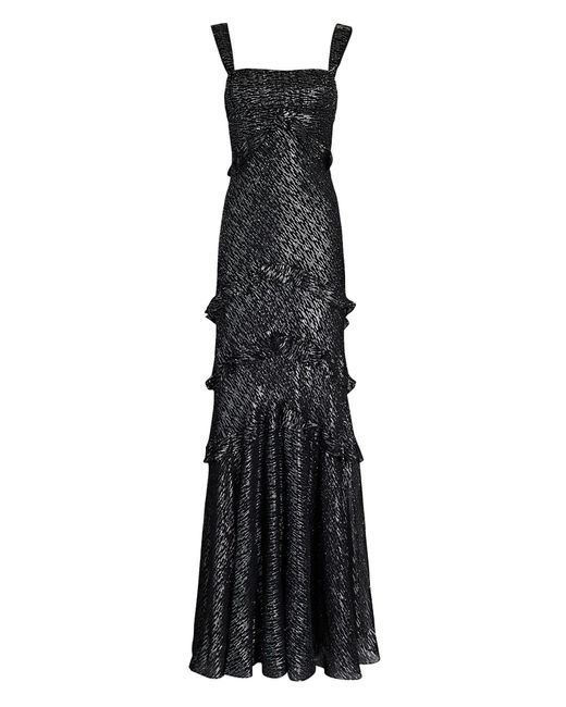 Saloni Chandra Tiered Metallic Silk Maxi Dress in Black | Lyst