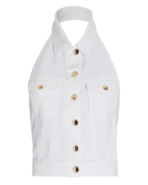 retroféte Kyle Denim Halter Top in White Lyst Canada