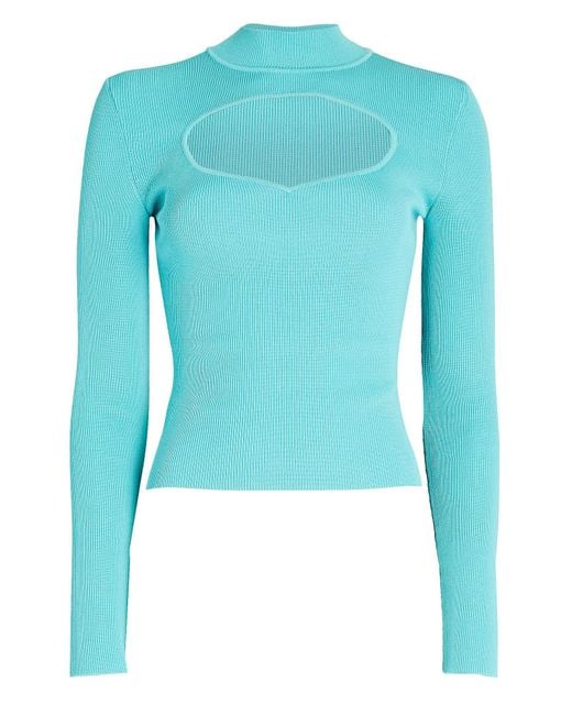 STAUD Clara Cut-out Rib Knit Top in Turquoise (Blue) | Lyst