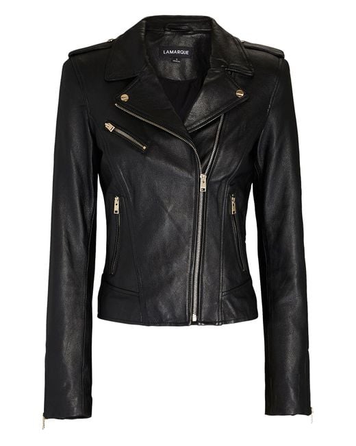 Lamarque Mellie Leather Biker Jacket in Black | Lyst