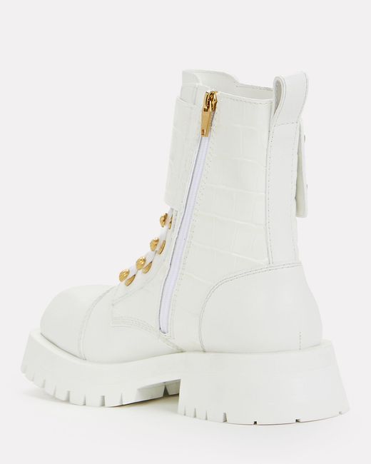 Balmain Ranger Army Croc-effect Ankle Boots in White | Lyst