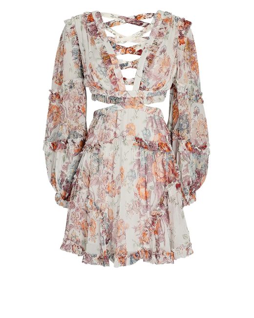 Zimmermann Pattie Cut-out Floral Georgette Mini Dress | Lyst Canada