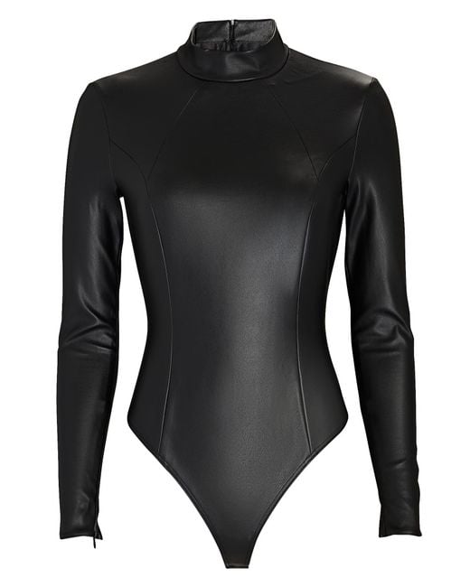 Wolford X Amina Muaddi Vegan Leather Turtleneck Bodysuit in Black | Lyst