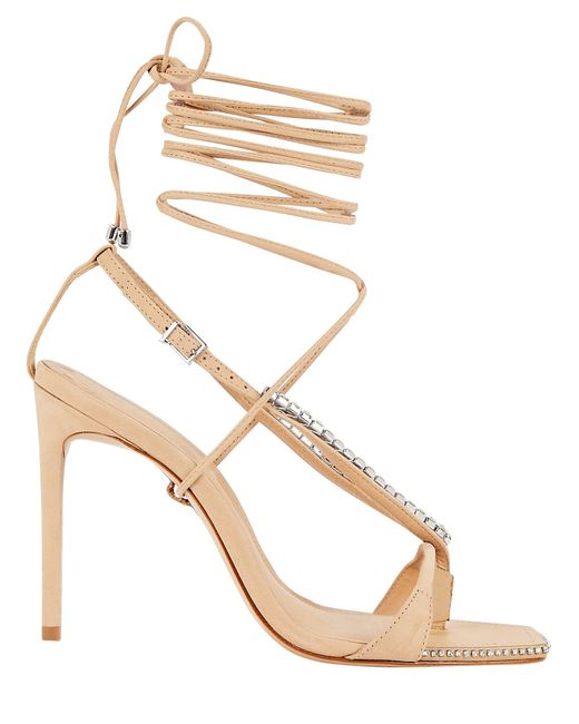 Schutz Vikki Crystal-embellished Leather Wrap Sandals in Beige (Natural) - Lyst