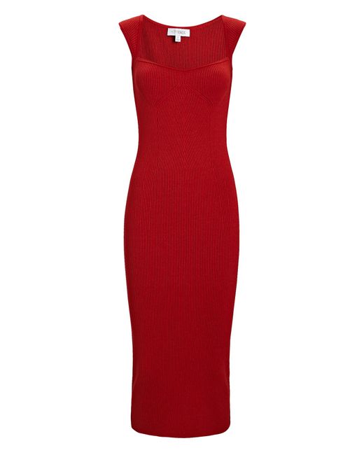 Intermix Goldie Rib Knit Midi Dress in Red | Lyst