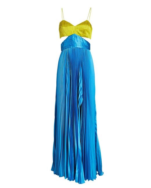 AMUR Elodie Cut-out Pleated Satin Gown in Blue - Lyst