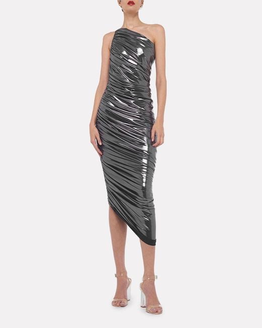 Norma Kamali Synthetic Diana Ruched One-shoulder Dress in Silver ...