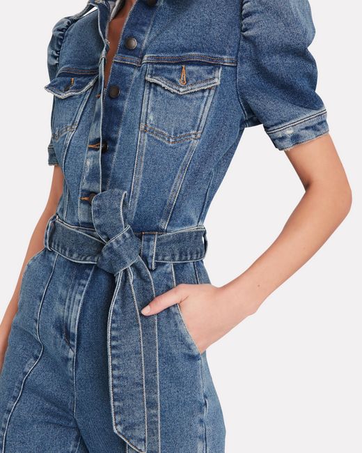 puff sleeve denim jumpsuit
