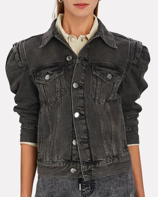 denim puff shoulder jacket