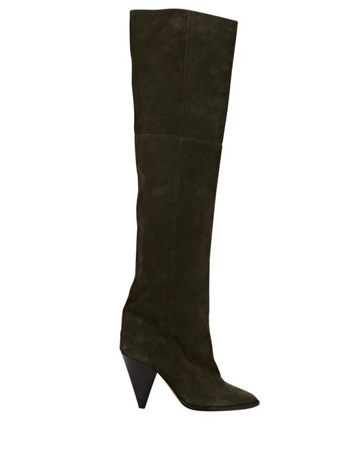 Isabel Marant Riria Suede Knee-high Boots in Green | Lyst