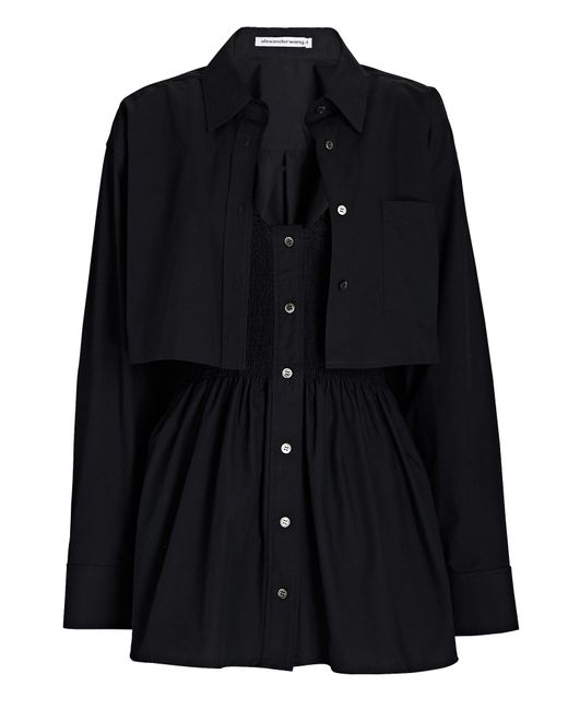 T By Alexander Wang Layered Cotton Mini Shirt Dress in Black | Lyst