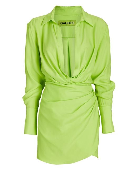GAUGE81 Naha Draped Mini Shirt Dress in Green | Lyst