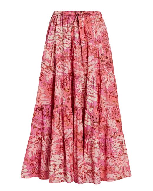 Ulla Johnson Makana Tiered Cotton Poplin Midi Skirt in Pink | Lyst Canada