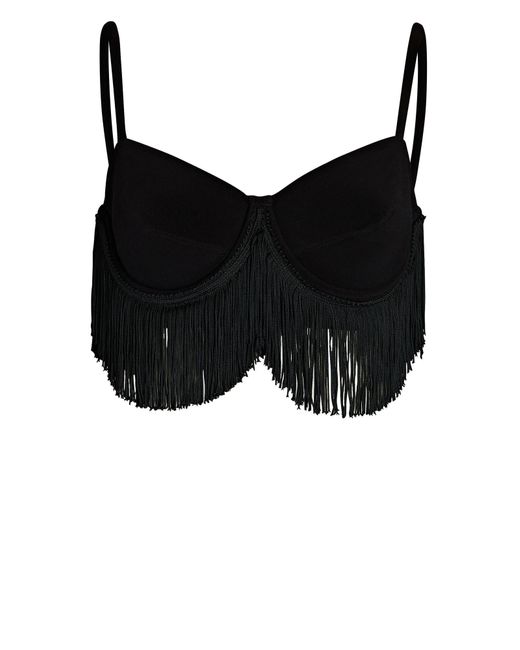 Norma Kamali Leather Fringed Stretch-jersey Bra Top in Black | Lyst