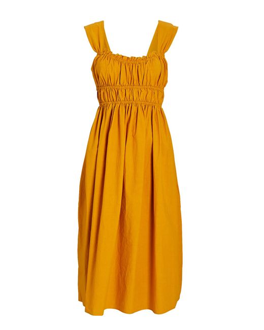 Ciao Lucia Clara Smocked Poplin Midi Dress in Yellow | Lyst