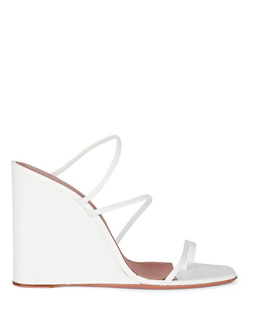 AMINA MUADDI Naima Strappy Leather Wedge Sandals in White | Lyst