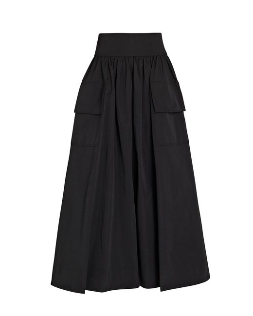 STAUD Cotton Irises Faille Flared Midi Skirt in Black | Lyst