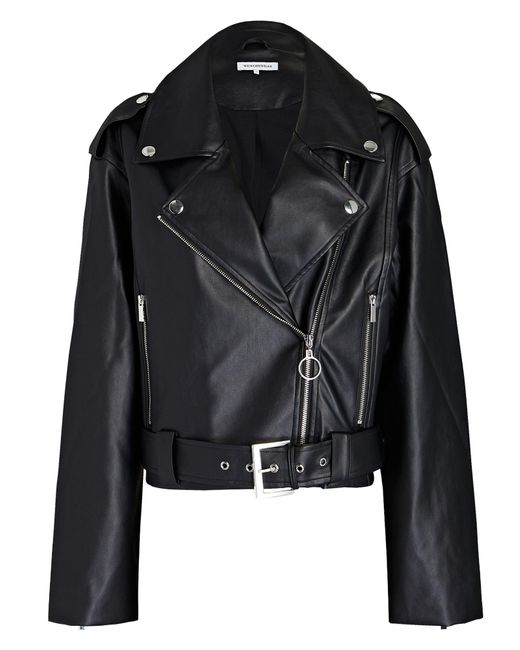 We Wore What Weworewhat Cropped Faux Leather Moto Jacket in Black | Lyst