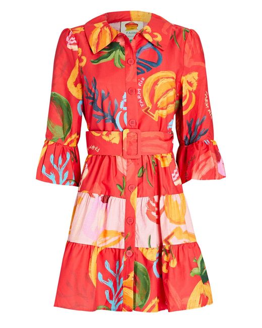 FARM Rio Mixed Fruits Ocean Belted Mini Dress in Red Lyst