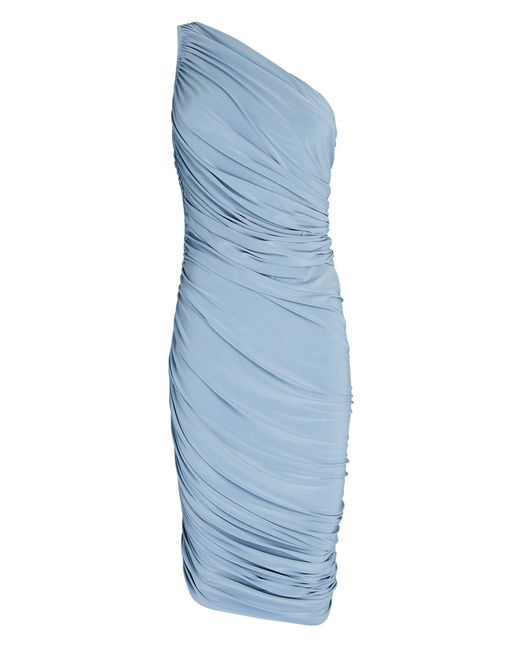 Norma Kamali Diana One-shoulder Ruched Mini Dress in Blue-lt (Blue) | Lyst