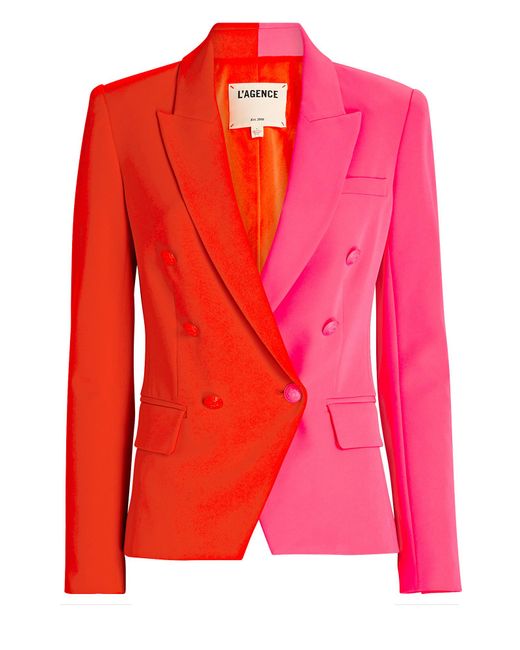 LAgence Tweed Kenzie Double Breasted Blazer in Coral Red Womens Jackets LAgence Jackets 