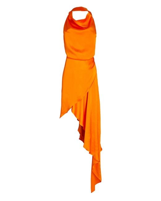 Elliatt Lambent Asymmetric Satin Mini Dress in Orange | Lyst