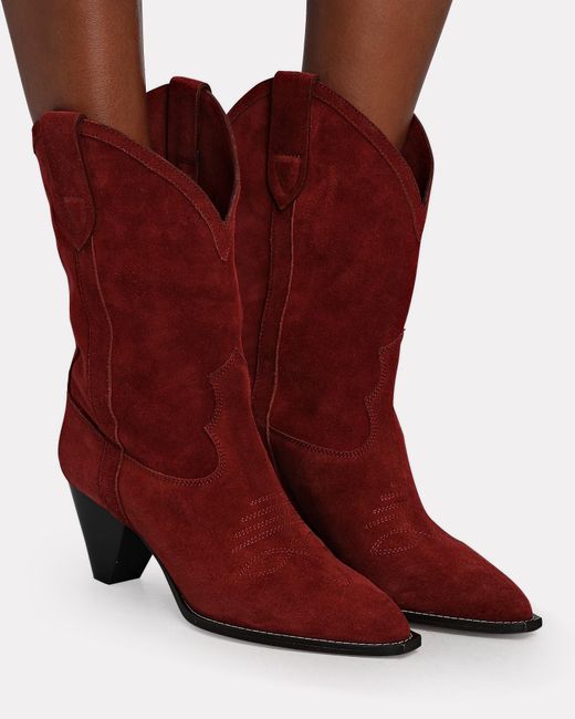 Isabel Marant Luliette Suede Western Boots in Red | Lyst