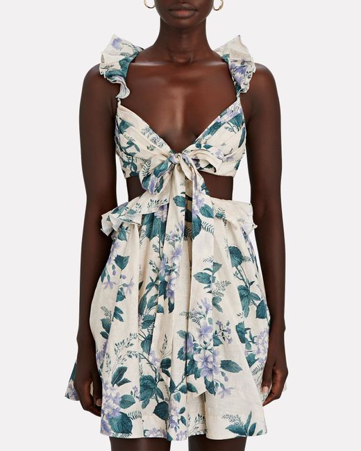 Zimmermann Linen Cassia Ruffled Floral Mini Dress Lyst
