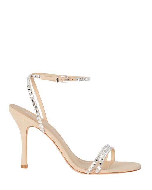 Larroude Lola Crystal-embellished Suede Sandals in Natural | Lyst