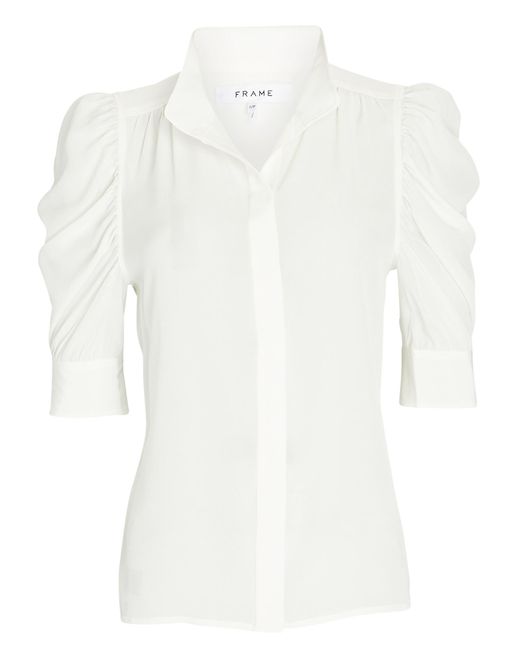 FRAME Gillian Puff Sleeve Silk Shirt in White | Lyst