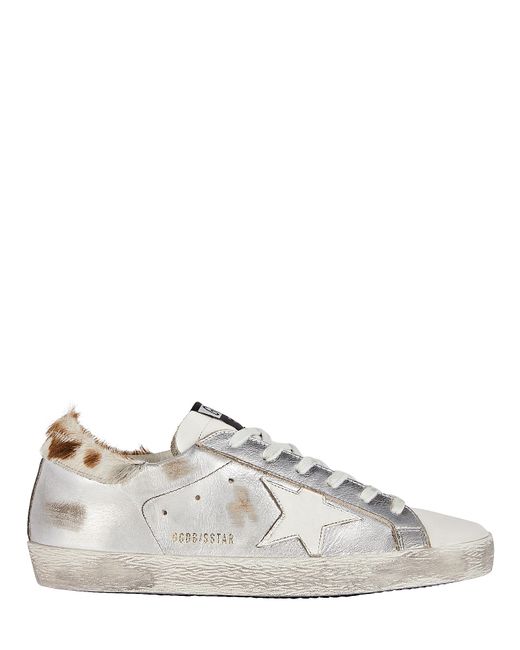 Golden Goose Leather Superstar Calf Hair-trimmed Sneakers in Silver ...