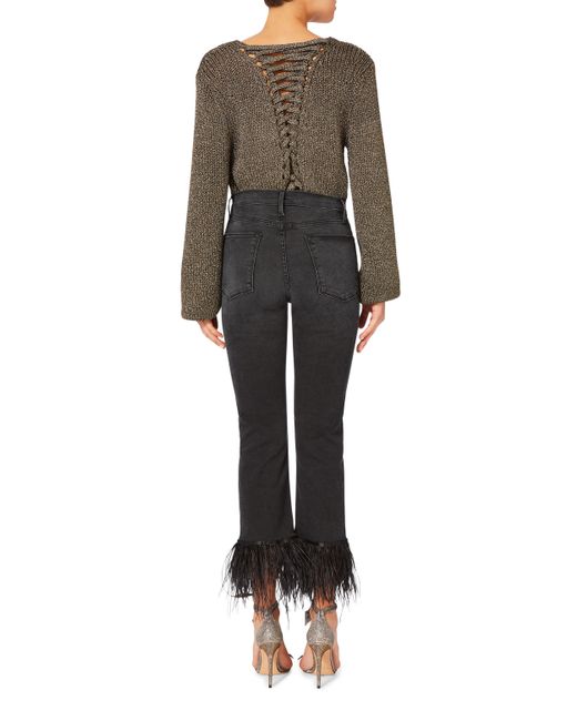 High Straight Feather Hem Jeans 