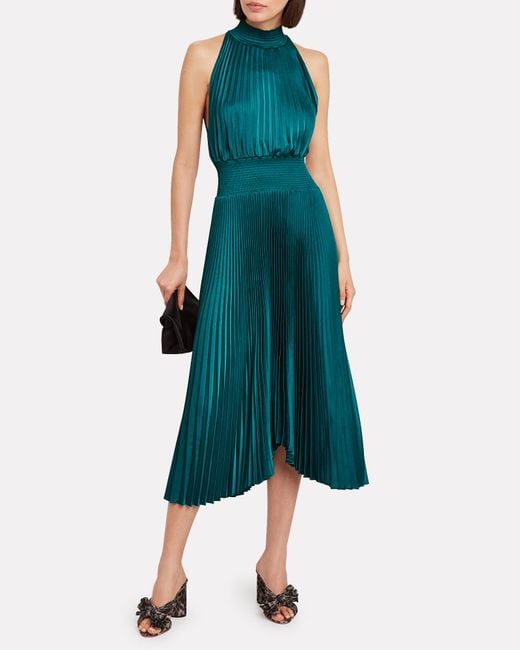 A.L.C. Renzo Pleated Midi Dress in Green Lyst