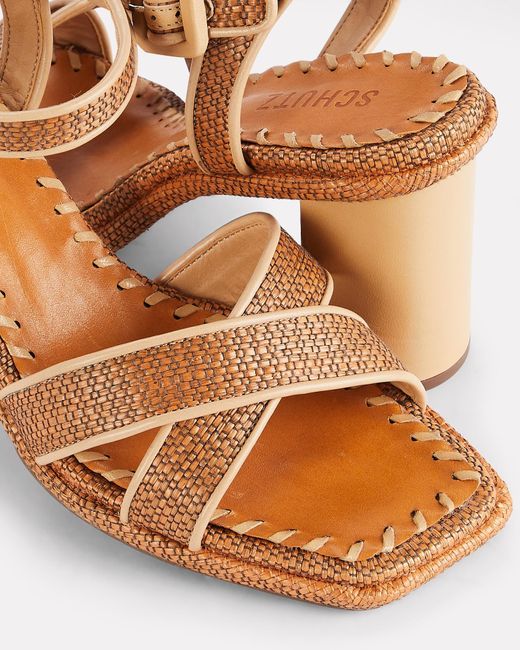 SCHUTZ SHOES Alita Woven Raffia Sandals in Brown Lyst