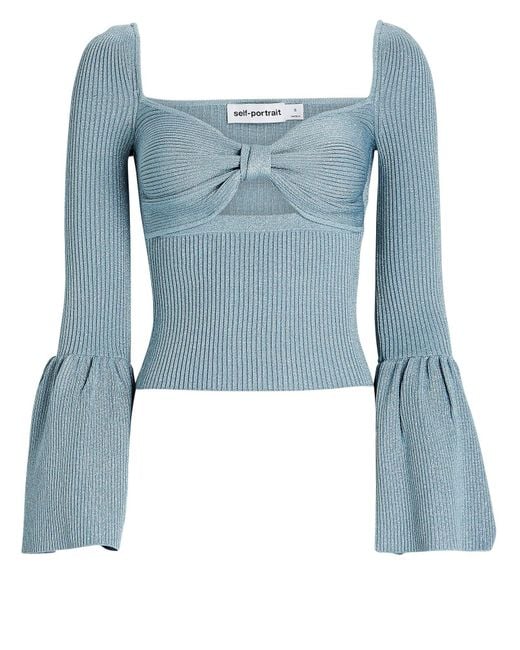 SelfPortrait Denim Cutout Lurex Knit Top in Bluelt (Blue) Lyst