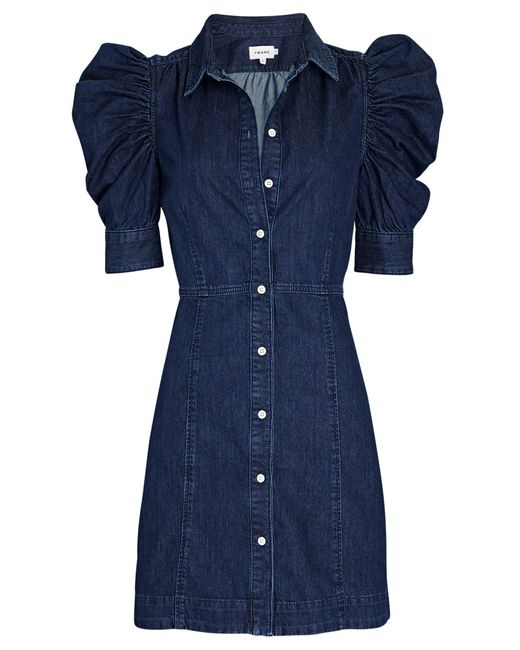 FRAME Gillian Denim Puff Sleeve Mini Dress in Blue | Lyst