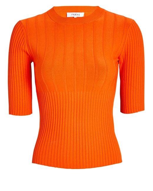 FRAME Mixed Rib Knit Sweater in Orange | Lyst