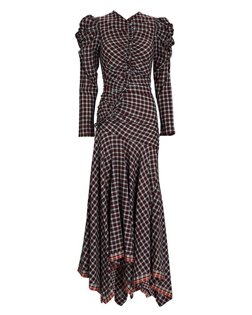 Ulla Johnson Isobel Ruched Plaid Voile Maxi Dress | Lyst
