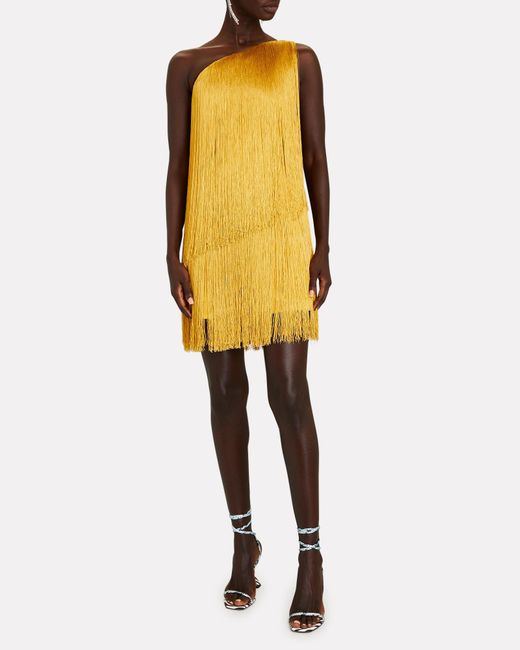 No Pise La Grama Synthetic Cascada Fringe One-shoulder Mini Dress in Yellow  | Lyst