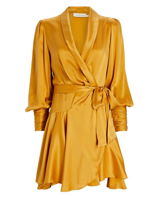 Zimmermann Silk-satin Mini Wrap Dress in Gold (Metallic) | Lyst Canada